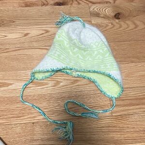 Free People Rabbit Hair Angora White and Lime Knit Winter Hat